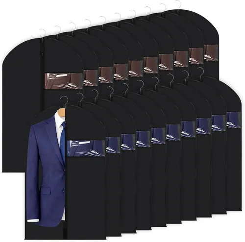 Vista 12 de Amylove 10 bolsas de traje de 24 x 40 pulgadas a granel para viajes y almacenamiento en el armario, bolsas de ropa para colgar ropa con cremallera
