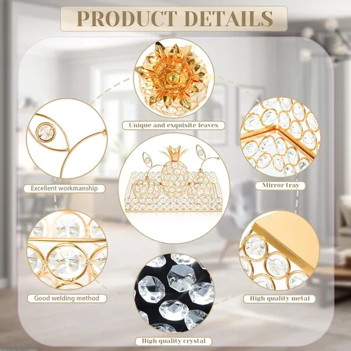Vista 5 de Elegantes bandejas decorativas y juego de 4 piezas de frutas de cristal, soporte para velas de té de cristal, centros de mesa de boda
