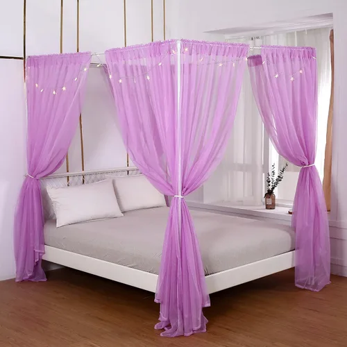 Vista 16 de Akiky Cortinas de Cama con Luces con Postes en las 4 Esquinas para Adultos y Niñas, Cortinas de Cama Arcoíris con Malla - 8 Paneles