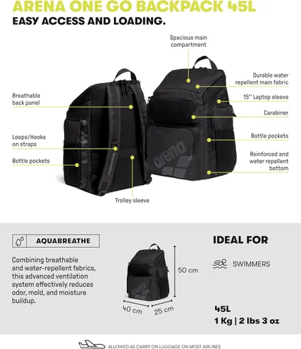 Vista 3 de ARENA One Go - Mochila de natación para atletas de gran tamaño, 45 litros Púrpura