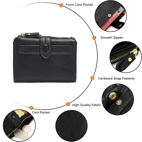 Vista 4 de Monedero para mujer, cartera de piel sintética, monedero para cambio, monedero, Albaricoque