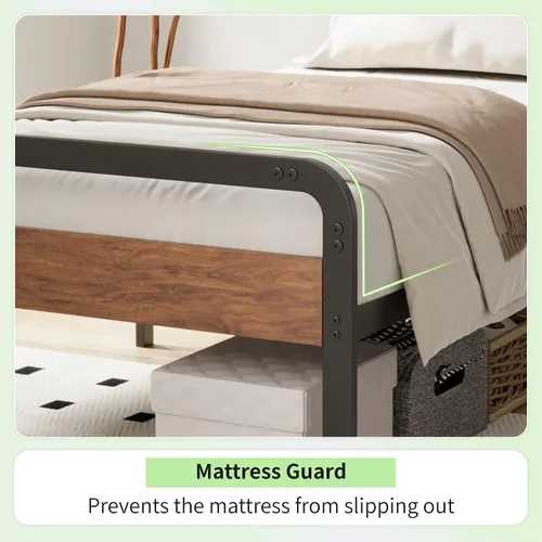 Vista 5 de Richwanone Marcos de Cama Individual con Cabecera y Pie de Cama de Madera, Marco de Plataforma de Metal de 14 Pulgadas con Soporte de Listones