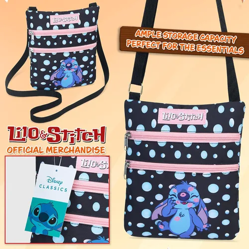 Vista 6 de Bolsos cruzados Disney Stitch para mujeres, adolescentes y niñas, bolso tipo bandolera para compras, vacaciones, regalos para ella Negro