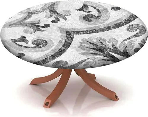 Vista 29 de Mantel redondo ajustable con patrón de mármol, borde elástico, adecuado para catering y cocina, se puede limpiar para mesas redondas de comedor