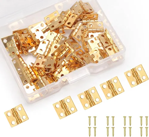 Vista 14 de 100 piezas de mini bisagras, bisagras de latón retro a tope de 10 x 8 mm, mini hardware con rotación de 180 grados con tornillos para manualidades