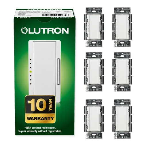Vista 26 de Lutron - Interruptor de atenuación Maestro LED+ para bombillas LED regulables, halógenas e incandescentes, 150 W/unifolar o multiubicación, Biscuit