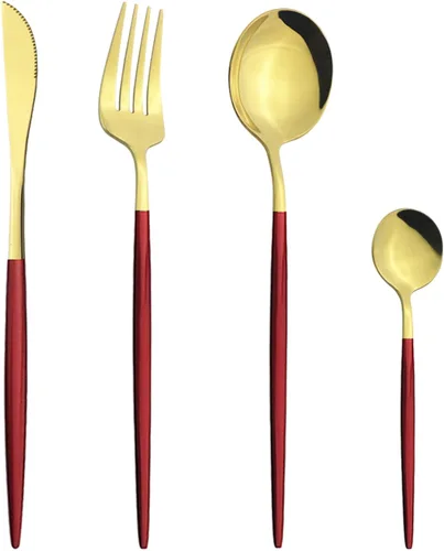 Vista 11 de Juego de cubiertos Cuchillo de cena Postre Tenedor Cuchara Juego de vajilla de acero inoxidable Vajilla de cocina 4 piezas Negro