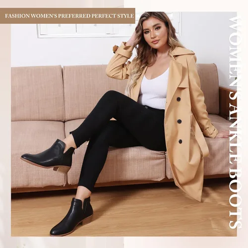 Vista 2 de SDONY Botines de tacón bajo para mujer, botines gruesos y elegantes con cremallera para mujer