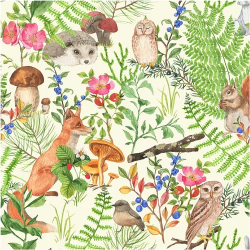 Vista 10 de Blooming Wall Papel tapiz autoadhesivo con diseño de animales lindos en bosque verde Fondo oscuro