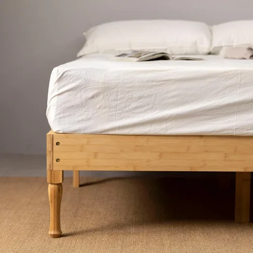 Vista 5 de Marco de cama de plataforma de madera de bambú/soporte de listones de madera/no necesita somier/fácil montaje, naturaleza, completo