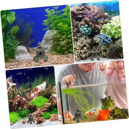 Vista 8 de Yardwe Resina artesanal pecera estatua de pabellón de peces escondido de peces adornos 2 piezas decoración fácil lavado seguro acuario decoración