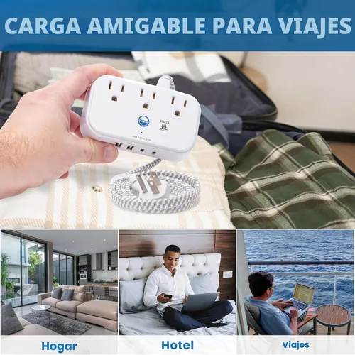 Vista 5 de Regleta de alimentación aprobada por crucero, protector sin sobretensiones con cable de extensión de viaje de 3.3 pies y puertos USB