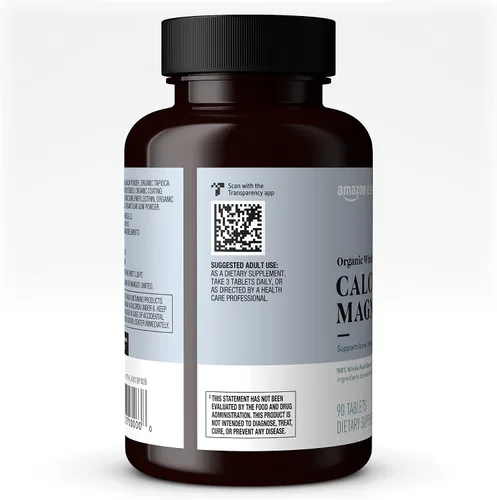 Vista 2 de Amazon Elements - Calcio y magnesio orgánicos de alimentos integrales, vegano, sin gluten, 90 tabletas