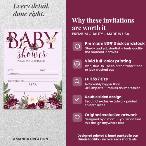 Vista 4 de AmandaCreation - Invitaciones florales para baby shower, 20 tarjetas de relleno de 5 x 7 pulgadas con veinte sobres blancos