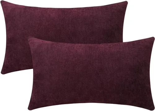 Vista 23 de Juego de 2 fundas de almohada decorativas de pana burdeos suaves y acogedoras, fundas de cojín cuadradas de chenilla para sofá, decoración de sala