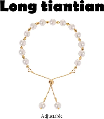 Vista 7 de Long tiantian Pulsera de perlas para mujer, ajustable, con perlas sintéticas, auténticas, delicadas, para adolescentes y niñas