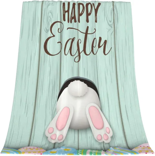 Vista 12 de Manta de Pascua y primavera, manta de felpa acogedora y suave para sofá, cama, sofá, viajes, campamento para adultos/niños, color azul y blanco