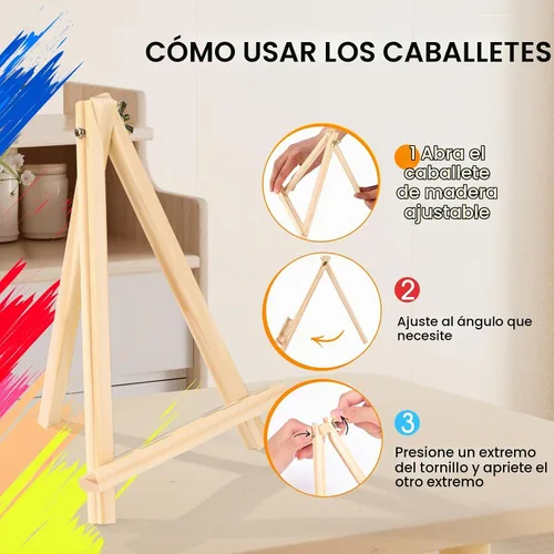 Vista 3 de AROIC Caballete de 9 pulgadas para pintar, paquete de 6 caballetes de madera para letreros, caballetes de mesa para pintar lienzos, caballete
