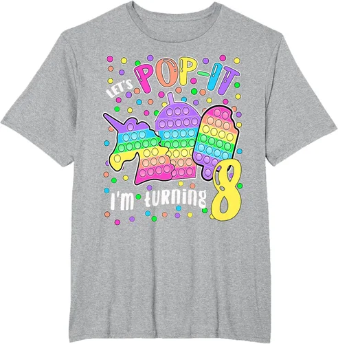 Vista 79 de Let's Pop-it I'm turning 8 Colorful 8th Birthday - Camiseta para niña, Negro