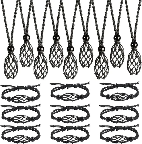 Vista 14 de FANASY 18 piezas de collar de jaula de cristal con cordón vacío soporte de piedra colgante de reemplazo de piedra con longitud ajustable Negro