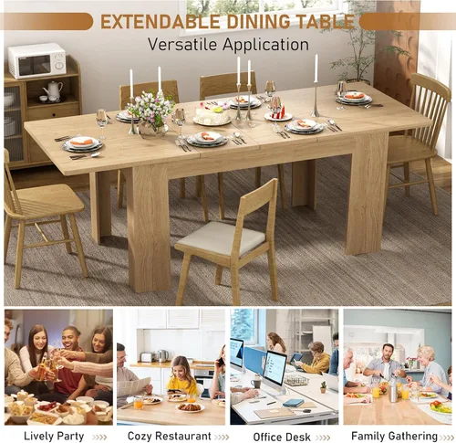Vista 6 de Mesa de comedor extensible de 59 a 86 pulgadas para 6 a 8 personas, mesa de comedor de madera, moderna mesa extensible para reuniones, reuniones