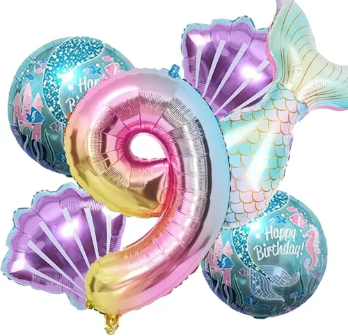 Vista 8 de Kit de decoración de cumpleaños de sirena sdquskin: 6 globos verdes de sirena (número 1) para niñas