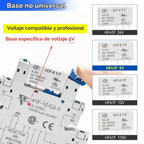 Vista 4 de Relé electromagnético 5VDC SPDT 6Amp, relés de alimentación con indicador LED, base de enchufe, riel DIN, ultra delgado de 6.2mm, certificación UL