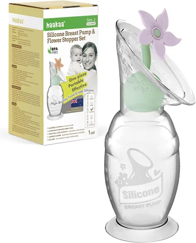 Vista 13 de haakaa Extractor de leche manual con juego de tapones de flores, bomba de mano de silicona Gen.2 con base de succión, libre de BPA