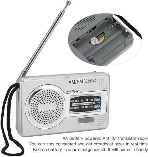 Vista 3 de Radio portátil, radio de bolsillo AM FM, funciona con pilas, altavoz premium, conector para auriculares, adecuado para regalos, ancianos, familia