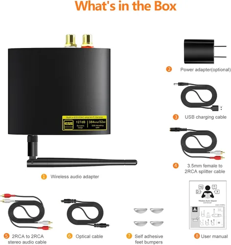 Vista 8 de 1Mii DS200Pro Bluetooth 5.3 Receptor para estéreo doméstico, adaptador de audio inalámbrico HiFi con LDAC, DAC integrado, largo alcance, salidas