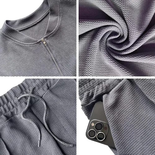 Vista 15 de FZNHQL Conjunto deportivo de moda para hombre, 2 piezas, casual, atlético, para correr, manga corta/larga, conjunto para hombre
