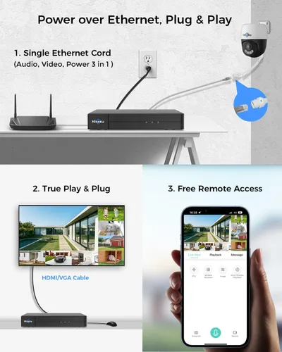 Vista 8 de Hiseeu Sistema de cámara PoE Secuirty de 6 MP, con 2 cámaras de seguridad con cable PoE de 5MP para exteriores e interiores, audio de 2 vías, visión