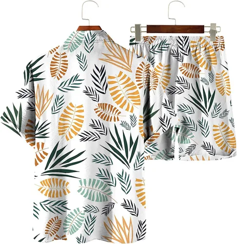 Vista 9 de SHENGXINY Conjunto hawaiano de 2 piezas para hombre, camisa floral con botones y pantalones cortos, conjunto deportivo de manga corta para hombre