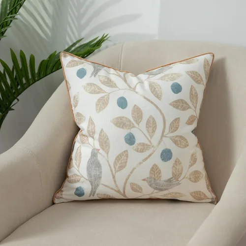 Vista 2 de VOGOL - Funda de almohada texturizada de lino, 18 x 18 pulgadas, estilo granja, para sofá, cama y habitación, con diseño de pájaros y hojas beige