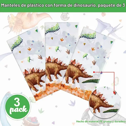 Vista 3 de Tatuo Mantel de dinosaurio de acuarela para decoración de fiesta
