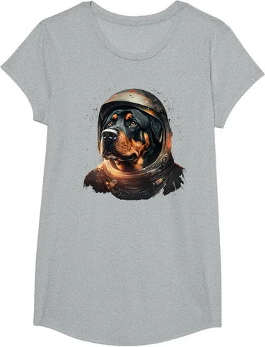 Vista 50 de Divertida camiseta Rottweiler con diseño de astronauta rottweiler en galaxia espacial, Negro