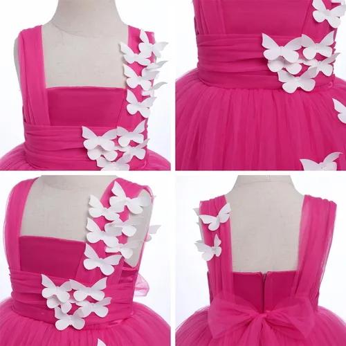 Vista 6 de Vestido de tutú con lentejuelas y lazo alto y bajo, vestido de pétalos de encaje, princesa, concurso, boda, fiesta de cumpleaños, vestido formal
