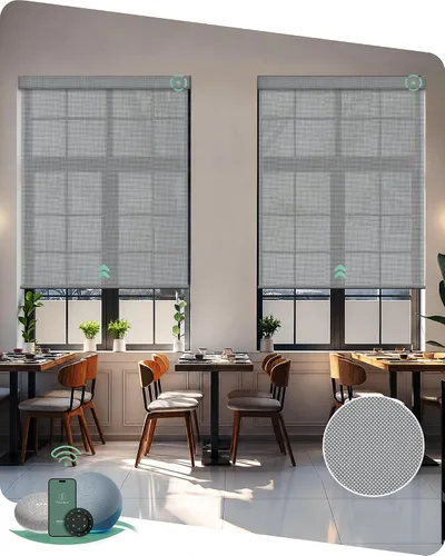 Vista 9 de Yoolax Persianas solares motorizadas que filtran la luz, persianas inteligentes con control remoto, funcionan con Alexa, persianas enrollables