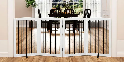 Vista 41 de PUPETPO Puerta independiente para mascotas para perros, puerta plegable de madera para perros para casa, escaleras, entradas, valla de seguridad