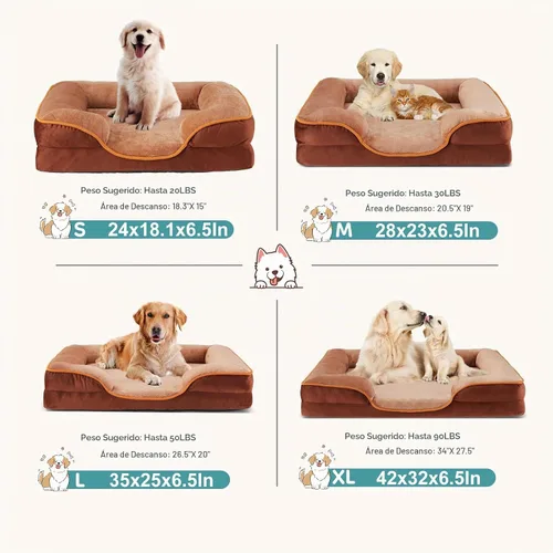 Vista 6 de DUMOS Cama ortopédica para perros de 35 x 25 pulgadas para uso en interiores, sofá cama XL Marrón
