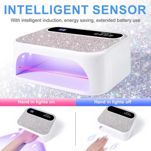 Vista 5 de Lámpara LED de uñas, luz de uñas de gel de 126 W, lámpara profesional recargable, 42 cuentas LED UV duraderas, sensor automático, secado rápido