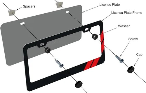 Vista 4 de Marco de Placa de Matrícula de Aluminio Compatible con Vehículo, Camión, Remolque, SUV de Dodge. (Rojo-01)