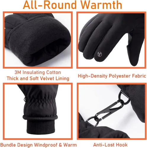 Vista 2 de LJCUTE Winter Fingerless Fishing Gloves for Men Women, Water Repellent & Windproof Cold Weather Touchscreen Snow & Ski Gloves for Motorcycle Skiing