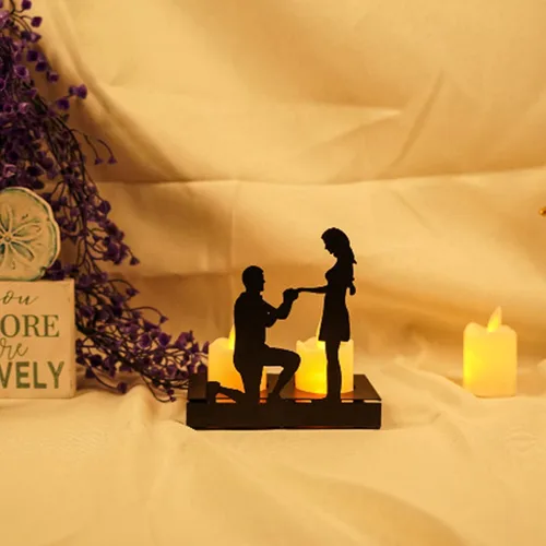 Vista 6 de Adorno de vela de hierro hecho a mano, estatua romántica de pareja para aniversarios, esculturas modernas decorativas, decoración de boda, adorno