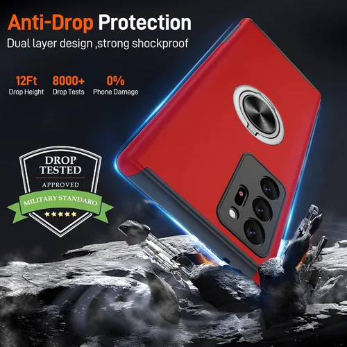 Vista 130 de Gritup - Funda para Galaxy A05S con protector de pantalla HD×2, funda protectora para teléfono a prueba de golpes con soporte magnético de anillo