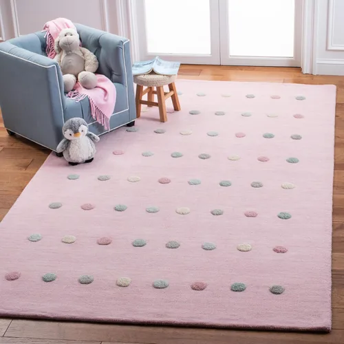 Vista 14 de SAFAVIEH Colección Kids - Alfombra decorativa de 3 x 5 pies, color gris, hecha a mano, de lana de lunares, ideal para zonas de alto tráfico