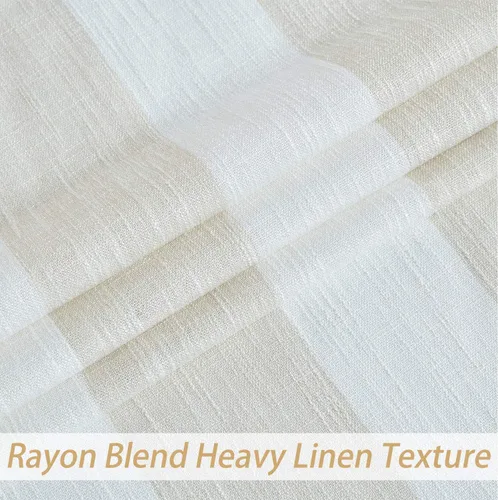 Vista 3 de Central Park Cortinas de Granja con Rayas Beige y Blancas Semi-Transparentes Mezcla de Rayón Textura de Lino Pesado Panel de Cortina para Ventana 6