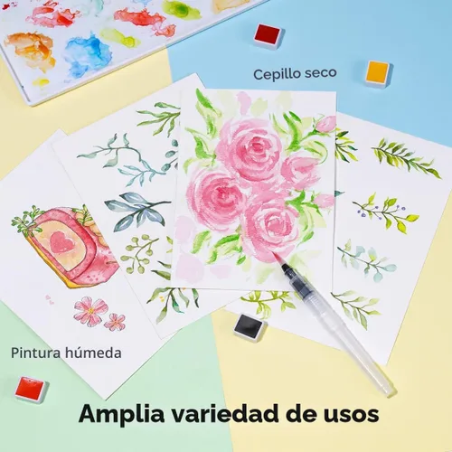 Vista 5 de Juego de acuarelas MeiLiang, 36 colores vívidos en caja de bolsillo con anillo de metal y pincel de acuarela, perfecto para estudiantes