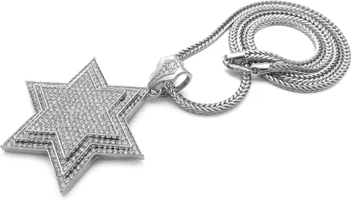 Vista 3 de GWOOD Estrella de David Color Plata Collar Colgante Grande