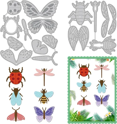 Vista 14 de INFUNLY 11 piezas de troqueles de plumas de metal, troqueles para hacer tarjetas, plantillas de plumas en capas, troqueles para relieve para álbum